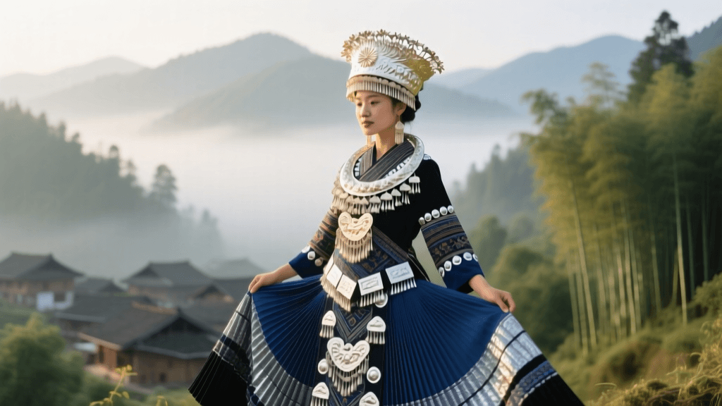 Guizhou Miao Folk Dress: Silver Crowns & Pleated Skirts