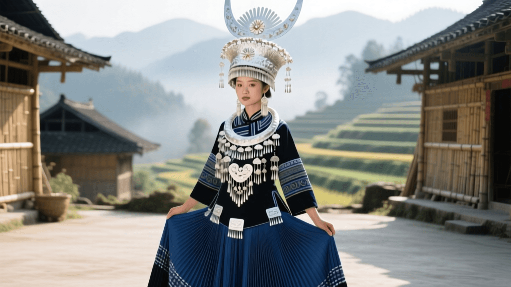 Guizhou Miao Folk Dress: Silver Headdresses & Pleated Skirts