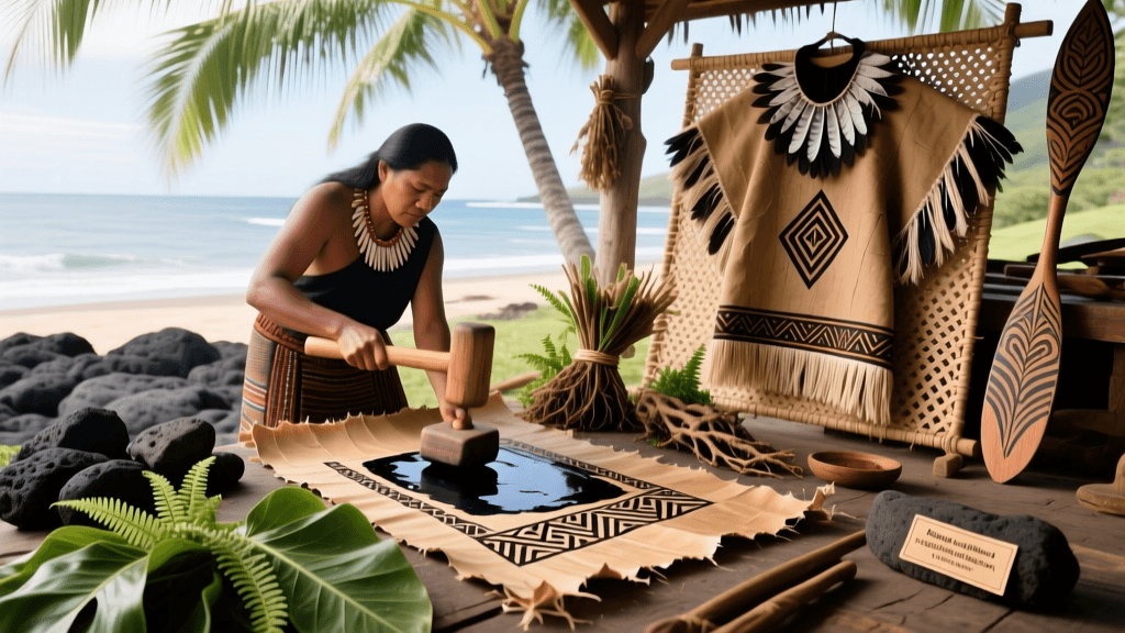 Hawaiian Kapa Cloth Beating And Fern Ink Dyeing Methods