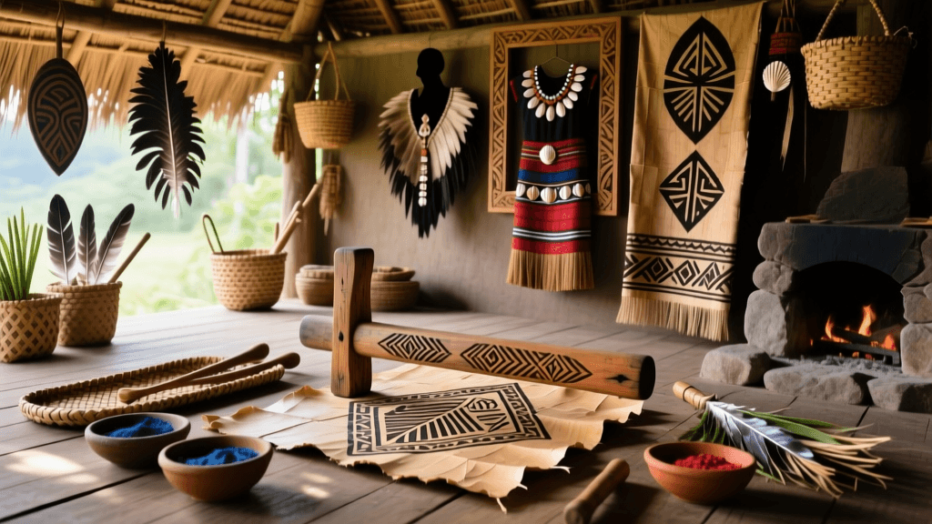 Fijian Tapa Beating Tools And Tree Bark Cloth Patterning Methods