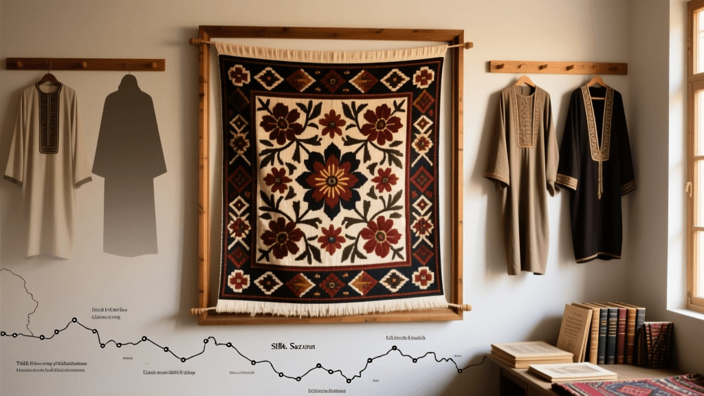 Uzbek Suzani Embroidery Frame Tension And Floral Motif Grammar