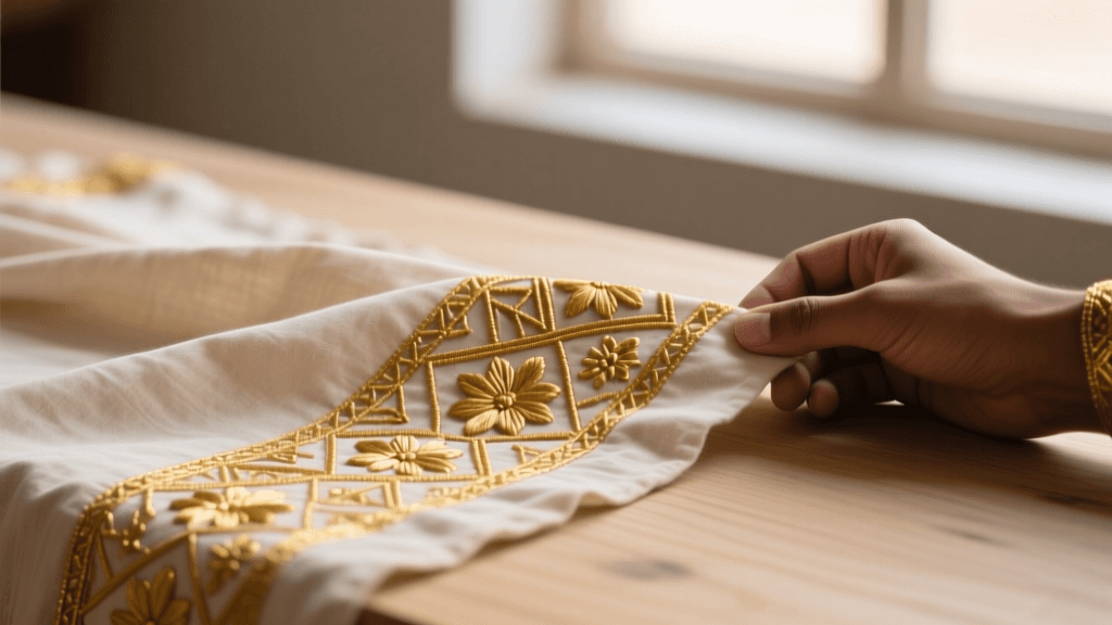 Yemeni Tihama Embroidery And Gold Thread Work On Cotton