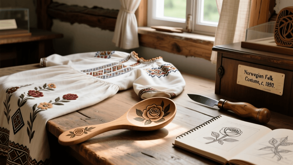 Norwegian Bunad Rose Painting Techniques And Wood Carving Tools
