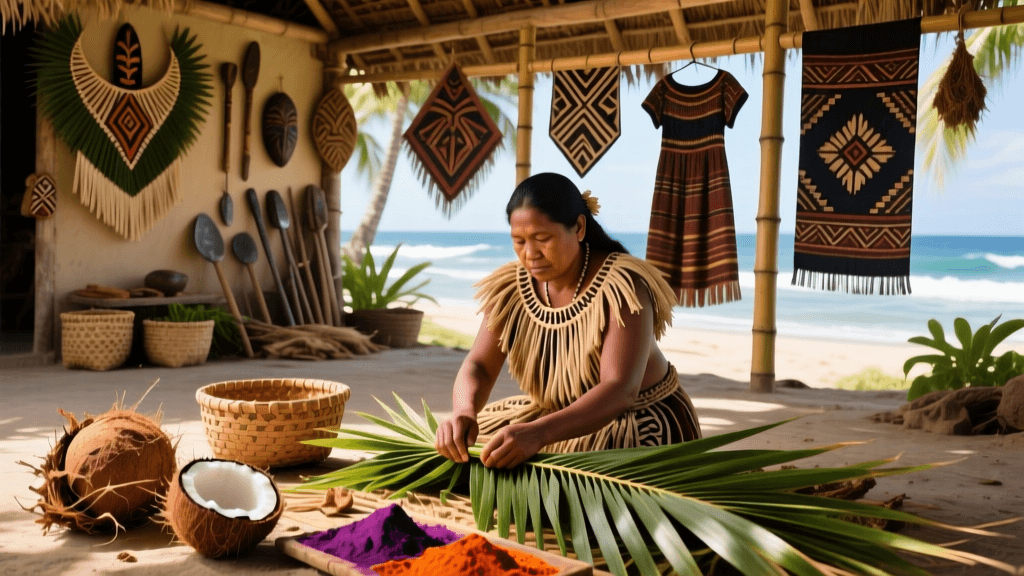 Kiribati Te Kiribati Weaving Coconut Fiber Preparation And Palm Frond Dyeing