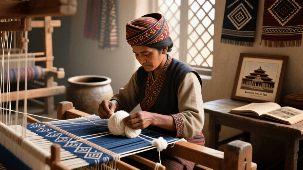 Nepali Dhaka Topi Weaving Cotton Yarn Preparation And Pattern Loom Setups