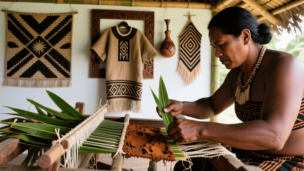Niuean Taoa Weaving Pandanus Leaf Splitting And Dyeing With Iron Rich Soil