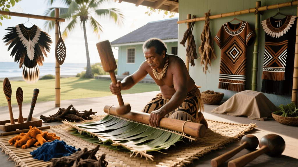 Niuean Ti Tapa Cloth Beating And Fermented Bark Dyeing Methods