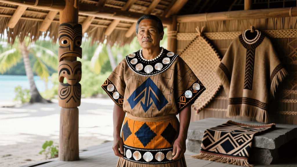Palauan Bai Chiefs House Attire Barkcloth Dyeing And Shell Inlay Techniques