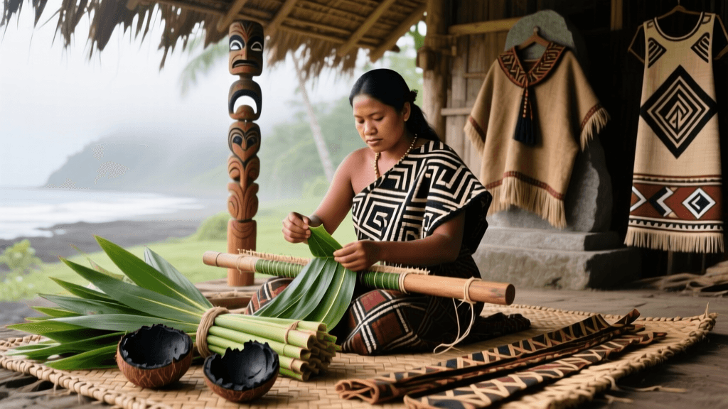 Palauan Bai Weaving And Pandanus Leaf Dyeing With Coconut Charcoal