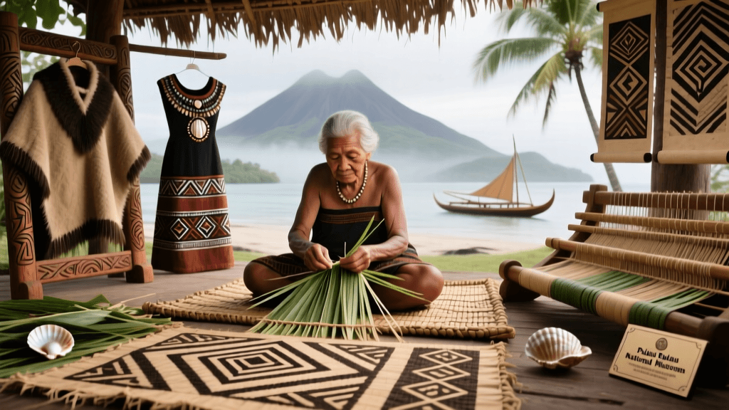 Palauan Baibai Weaving Fiber Prep And Geometric Pattern Memory System