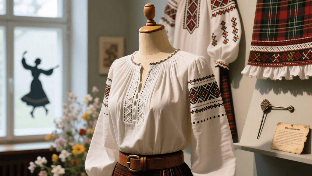 Romanian Ia Blouse Pleating And White Embroidery Thread Tension