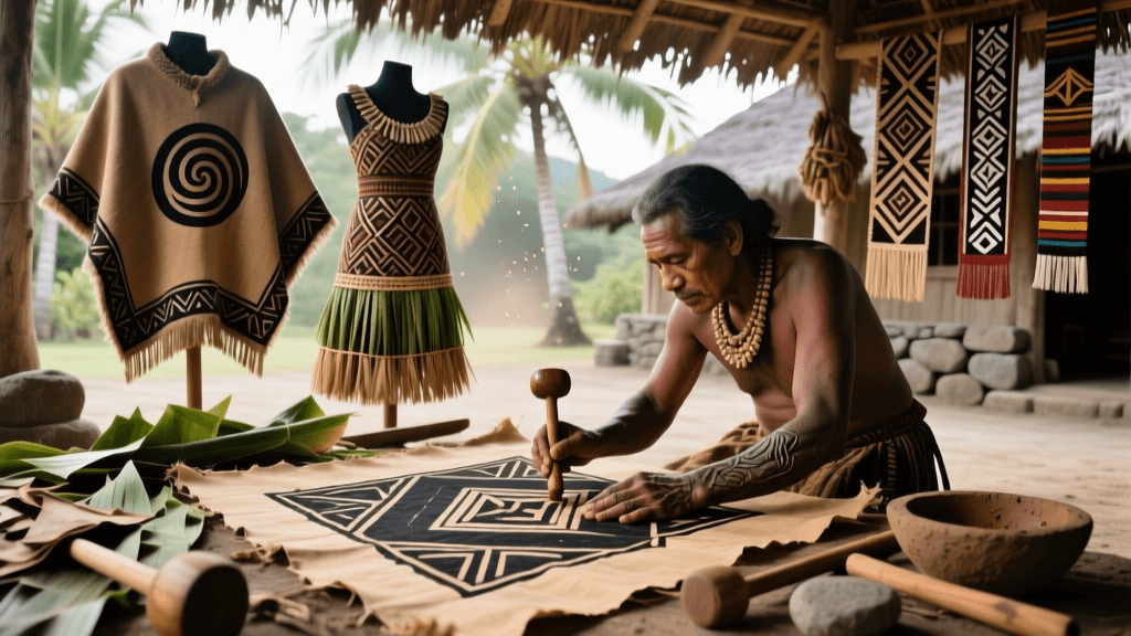 Solomon Islands Malaitan Barkcloth Painting With Charcoal And Cassava Starch