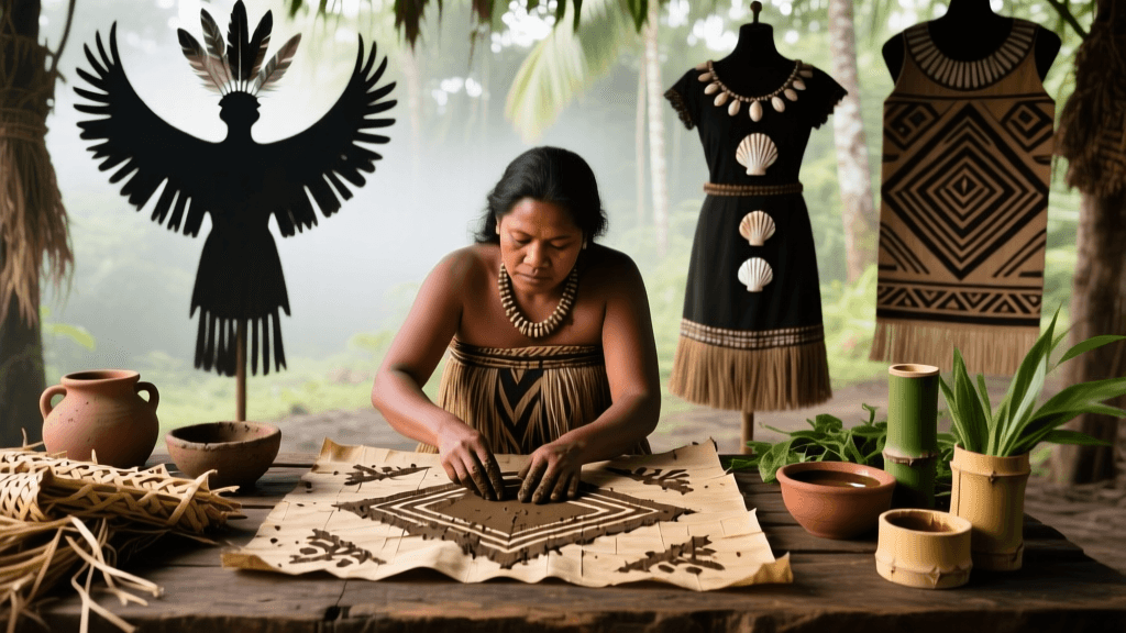 Solomon Islands Tapa Dye Resist Methods Using Mud And Plant Sap